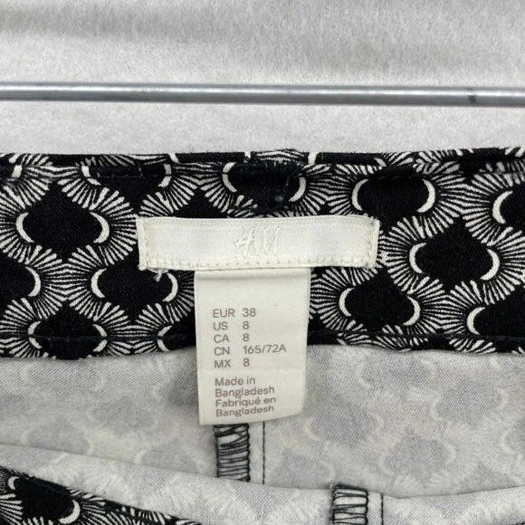 H&M Ankle Pants Women's Sz 8 Black Pattern High-Rise Skinny Stretch Pockets - Picture 10 of 12